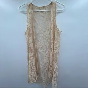 Love on a Hanger cream lace open front cover ladies size M.